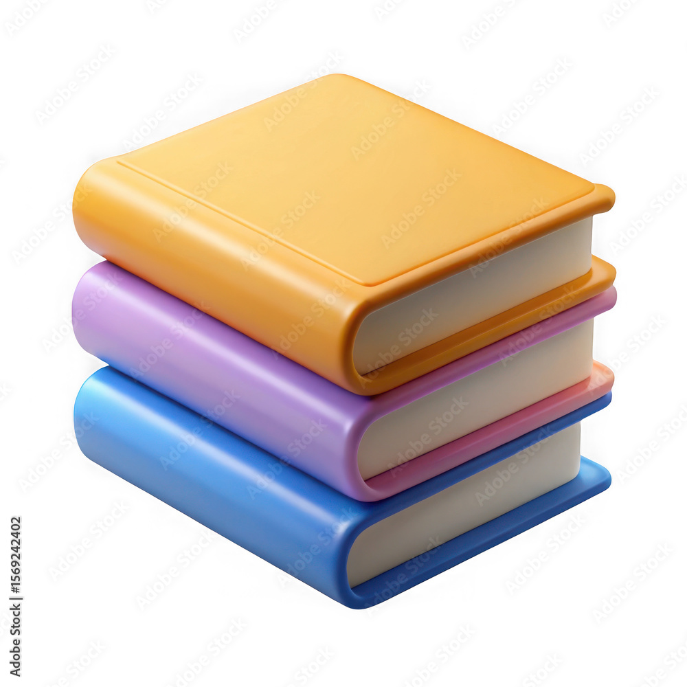 Poster stack of three colorful books isolated on transparent background