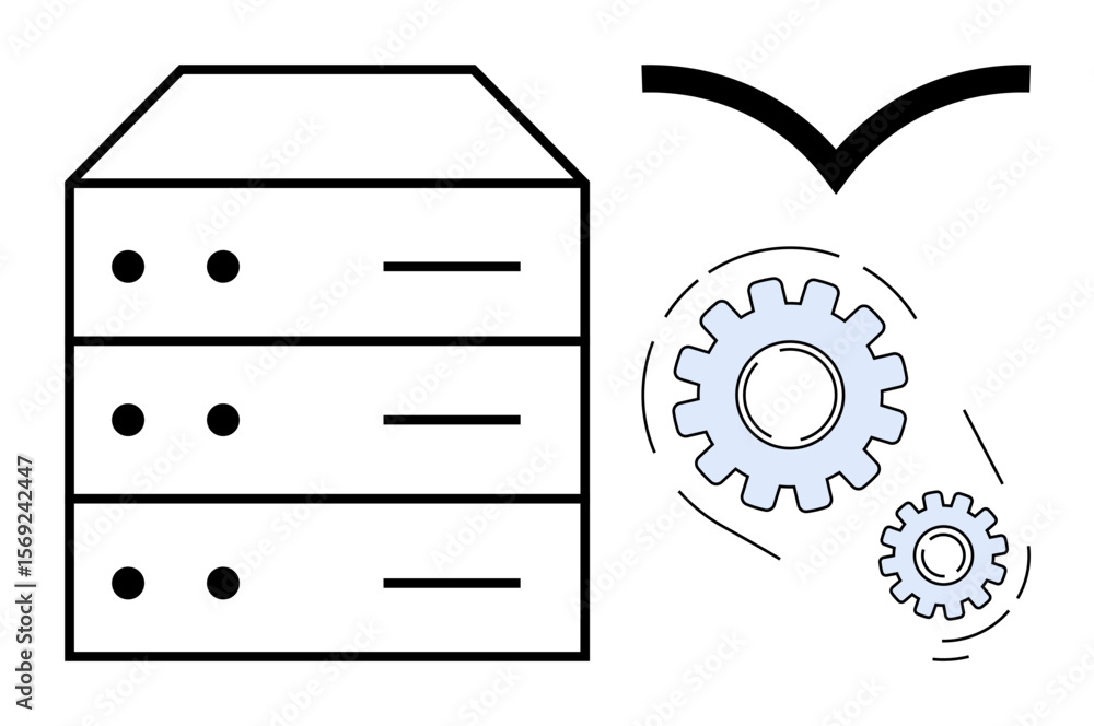 Poster server stack with gears indicating system automation and optimization. ideal for technology, data ma