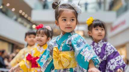Children in Colorful Yukata Performing at Awa Odori Festival – Japanese Tradition and Youthful Spirit