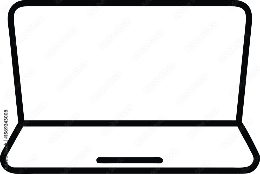 Poster simple black outline icon of an open laptop computer on a white background