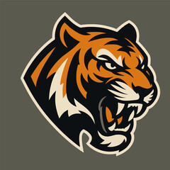 Roaring tiger head logo in orange and black tones.