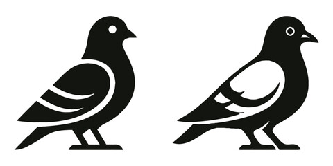 Pigeon bird silhouettes in side view black style.