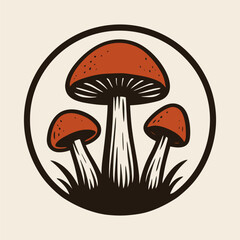 Three wild mushrooms growing in grass circle icon.