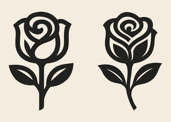 Rose flower icon with petals and stem in tattoo style.