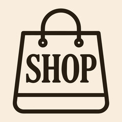 Shopping bag with word shop and round handles outline.