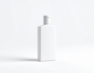 A clean, white, rectangular bottle with a simple cap stands on a white background.