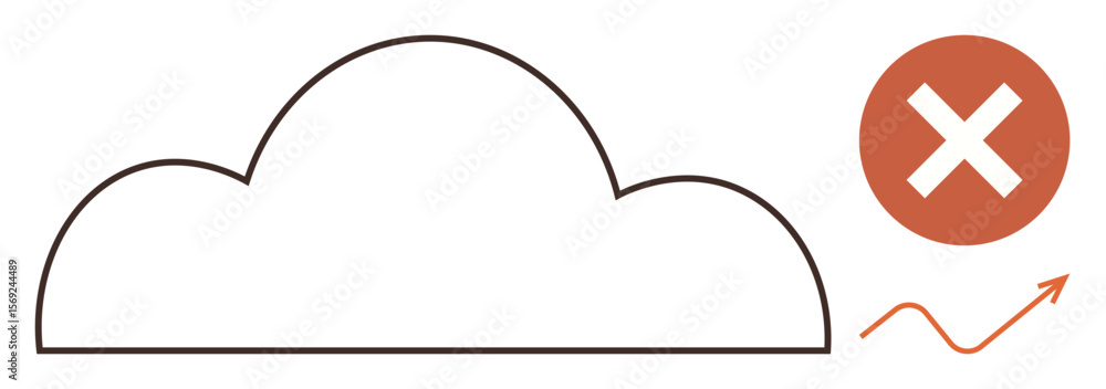 Poster cloud outline with a red cross icon and upward arrow, representing error or restriction in cloud com