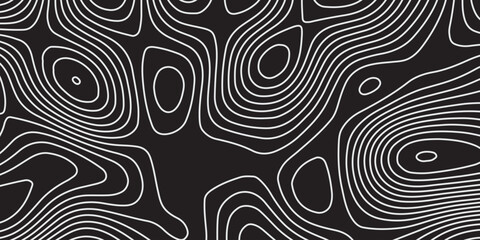 The stylized height of the topographic contour in lines and contours Dark on black. Ultra wide size. Vector illustration
