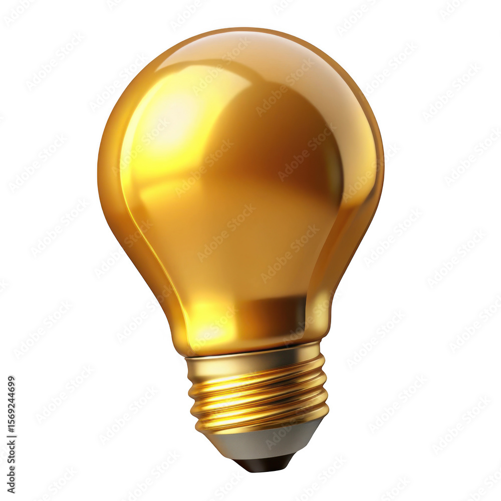 Poster 3d golden light bulb realistic 3d render isolated on transparent background