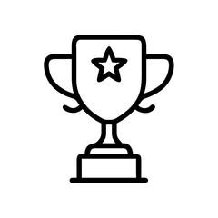 Minimalist Black Line Trophy Icon with Star Symbol – Outline Illustration Representing Success, Achievement, Winner Award, Sports Victory, or Business Excellence Recognition