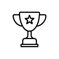 Minimalist Black Line Trophy Icon with Star Symbol – Outline Illustration Representing Success, Achievement, Winner Award, Sports Victory, or Business Excellence Recognition