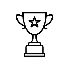 Minimalist Black Line Trophy Icon with Star Symbol – Outline Illustration Representing Success, Achievement, Winner Award, Sports Victory, or Business Excellence Recognition