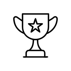 Minimalist Black Line Trophy Icon with Star Symbol – Outline Illustration Representing Success, Achievement, Winner Award, Sports Victory, or Business Excellence Recognition