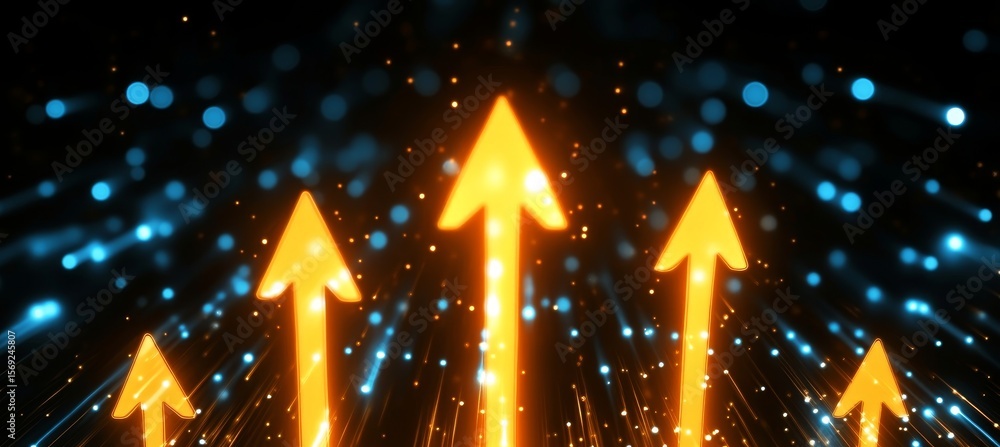 Poster emerging trends in technology abstract visions of growth with futuristic arrows and bokeh effects