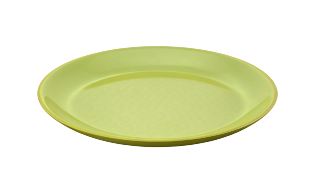 Round green plastic dinner plate isolated on white background kitchen tabletop essentials modern