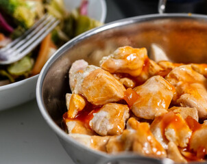 diced chicken with sweet and sour sauce