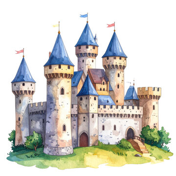 Fairytale Watercolor Castle Illustration