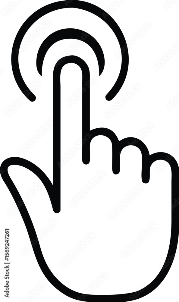 Aufkleber black outline of a hand with index finger pointing and concentric circles indicating a touch action