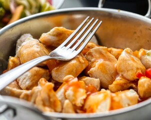 chicken and rice with a sweet and sour sauce