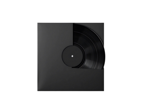 Minimalist Black Vinyl Record in Sleeve - Music Industry Visual - Album Art Template Isolated transparent background 