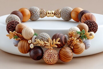 Beaded necklace with mixed natural materials high resolution picture