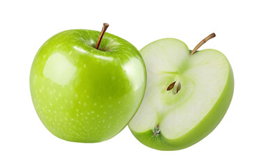 Fresh green apple and sliced half on black background high quality fruit image healthy choice