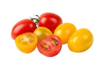 Fresh colorful cherry tomatoes mix isolated on black background for healthy eating and cooking