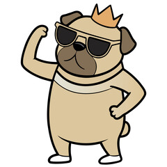 cartoon pug dog with sunglasses