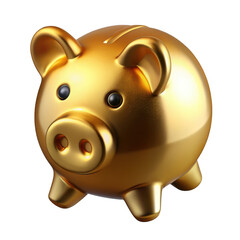 3d realistic golden piggy bank isolated on transparent background
