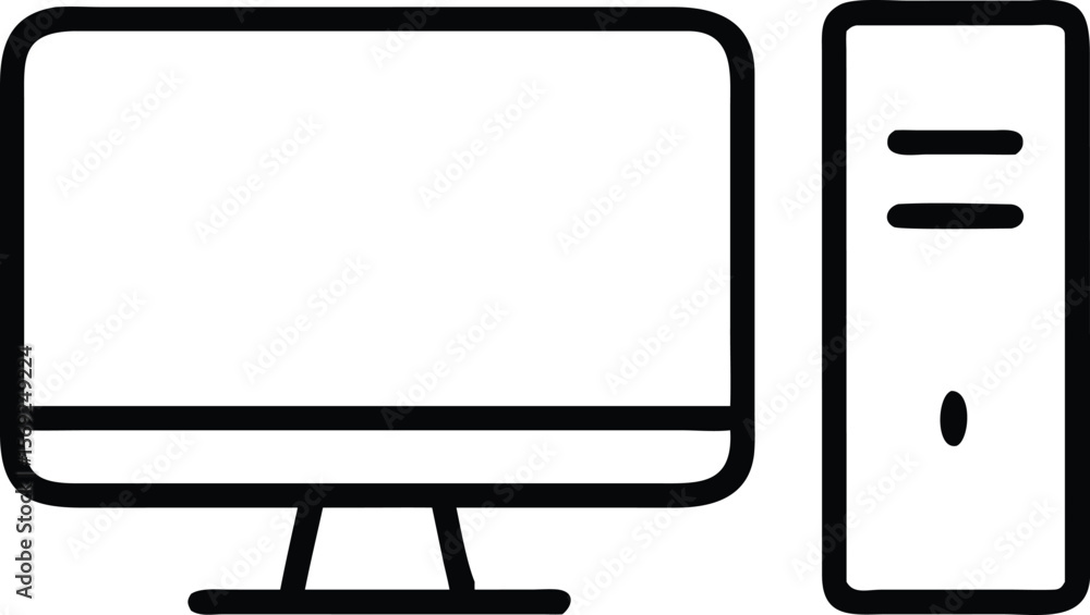 Aufkleber simple outline icon of a desktop computer and tower unit