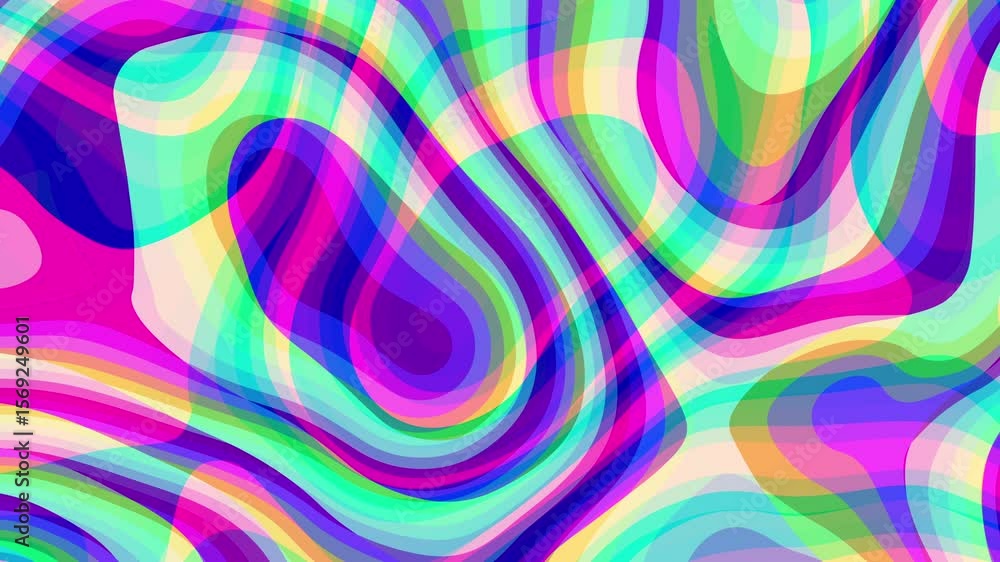 Poster Abstract looping 4k video. Seamless abstract wavy psychedelic background for loop playback. Moving wavy surface.