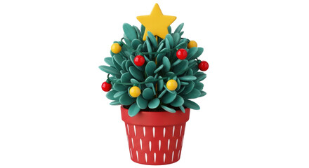 Isolated Christmas Tree in Pot with Star