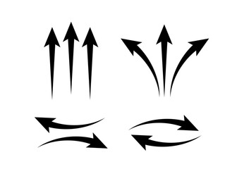 Black arrows set icon, circulation and direction wind air flow. Growth and motion. Graphic signs. Vector flat illustration