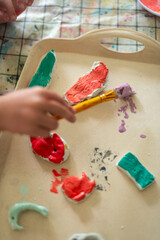 Childrens kids crafts palette colour paint mixing colourful hands
