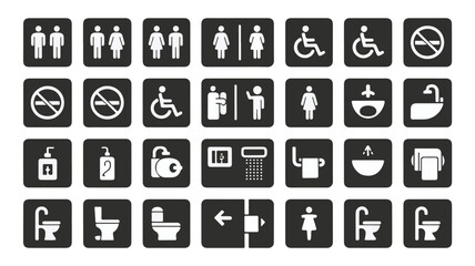 Vector art of collection of restroom and bathroom icons isolated on white background