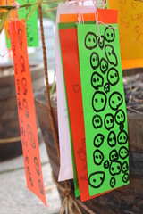 Tanabata festival (Star Festival) in Japan. Colorful paper tags called tanzaku with written wishes...