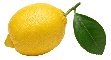 Isolated Lemon with Stem and Leaf