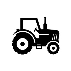 Farm Tractor Icon. A simple black and white vector icon of a farm tractor, isolated on a white background. Ideal for agricultural themes, farming concepts, rural designs, and any project requiring