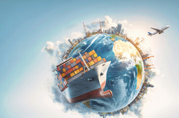 Global logistics: cargo ship and airplane showcasing efficient freight transport around the world