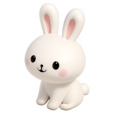 Fototapeta premium Isometric 3D render of an iconic kawaii white rabbit character on a transparent background.