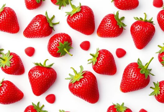 Strawberry pattern seamless repeat background, red and green on white,  background,  textile