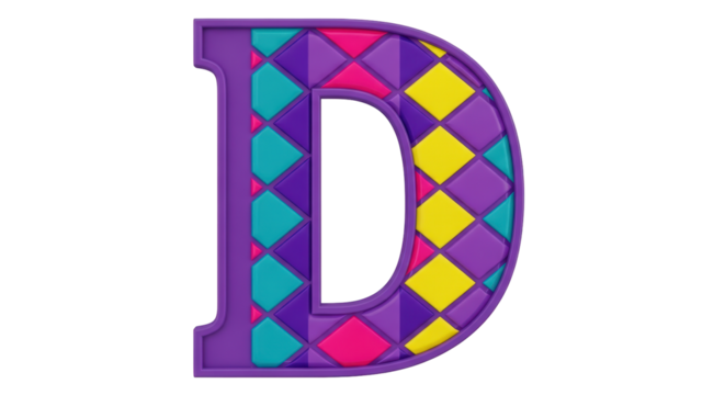 Isolated Colorful Letter D with Geometric Pattern