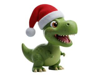 Isolated Cartoon Dinosaur Wearing Santa Hat