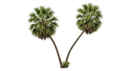 Isolated two palm trees with V shape trunks