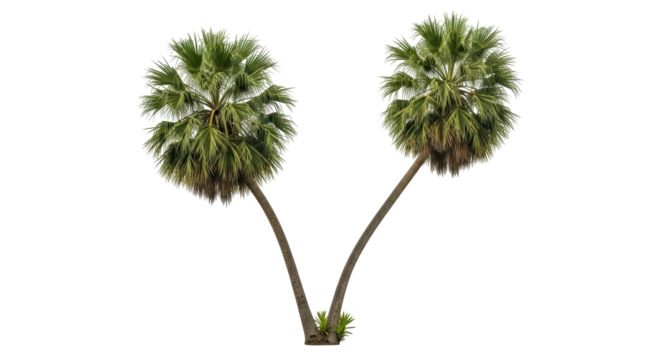 Isolated two palm trees with V shape trunks