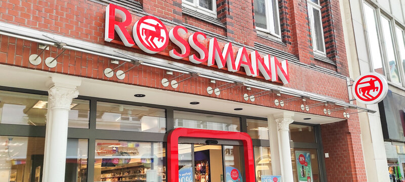GERMANY, MINDEN - May 27, 2025: Rossmann store facade. Drugstore, perfumes, cosmetics. Chain of shops.