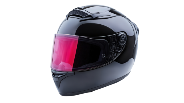 Full-face motorcycle helmet with sleek design and tinted visor Transparent background, PNG