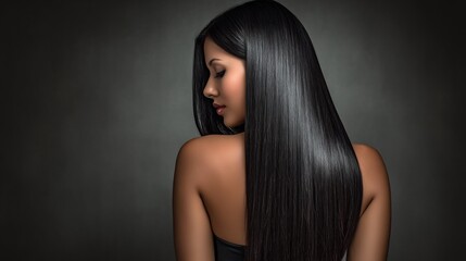 Naklejka premium Gorgeous Woman Long Black Hair Beauty Portrait.
