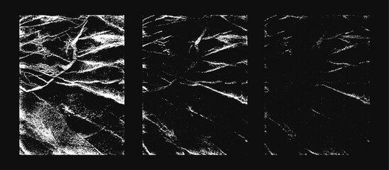 Cracked Line Texture Background Set for Distressed Overlay Effect, Abstract Scratch Surface, Vein Pattern Design, Damaged Grain, Dry Mud Style Fracture Noise, Grunge Static Vector Illustration