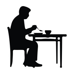  Person Eating at Table Silhouette - Dining Mealtime Graphic